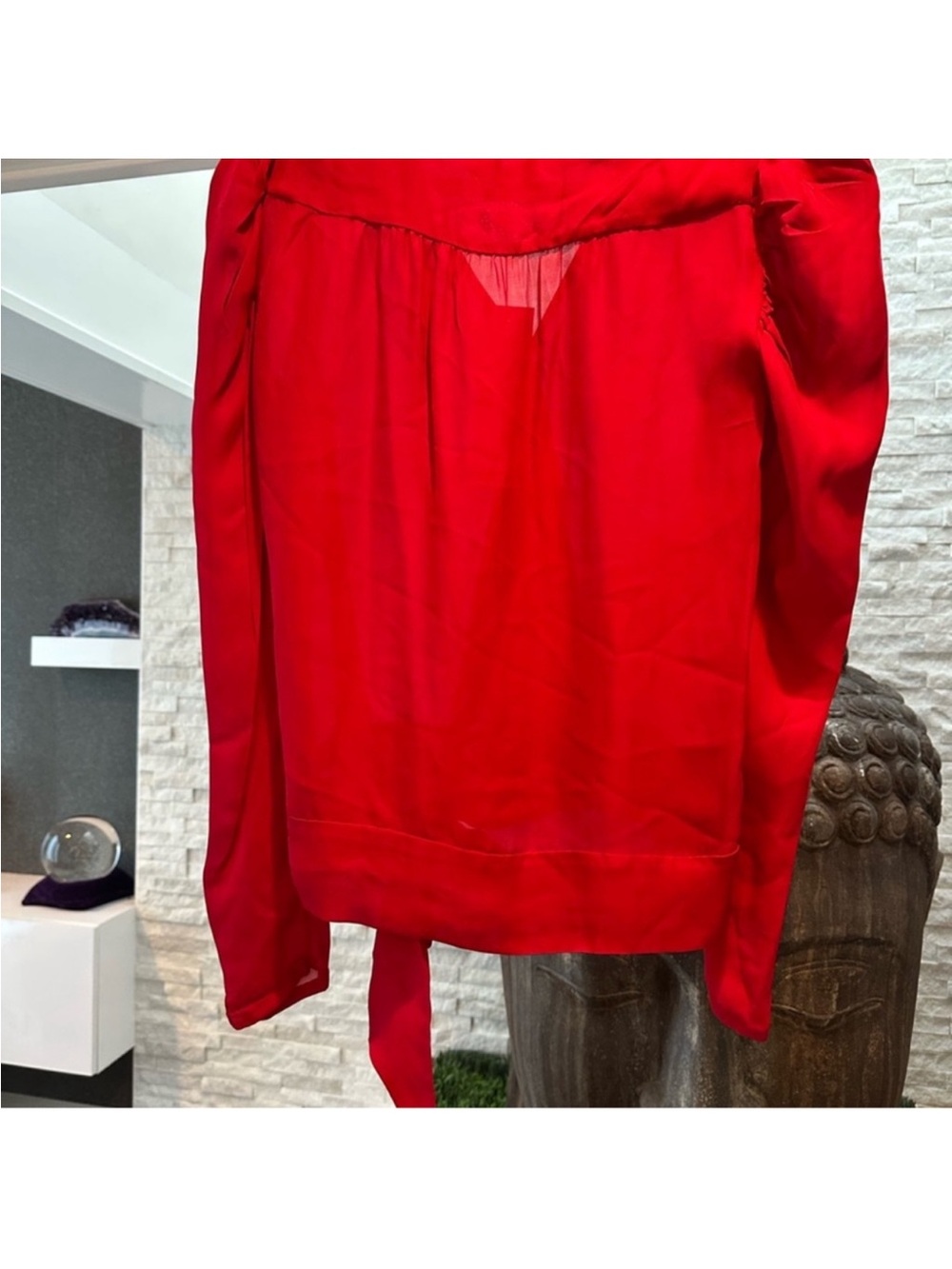 BNWT Parker Arya Puff Sleeve Wrap silk long sleep top ruby red XS - Picture 5 of 10